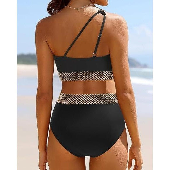 MSRP $36 Tempt Me Womens L Black Two Piece High Waist Bikini Set Swimsuit One