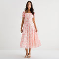 MSRP $94 Melonie T Womens 14 Ivory Pink Floral Midi Dress Square Neck Short