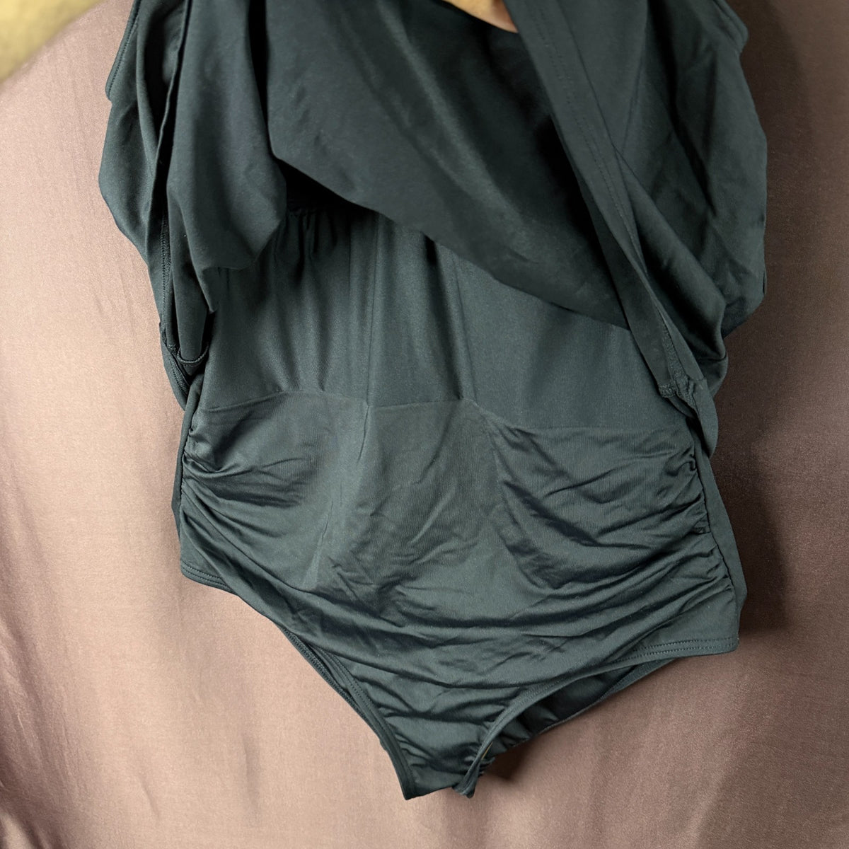 Lands' End Women's L, L LONG Black V Neck One Piece Fauxkini Swimsuit  This item