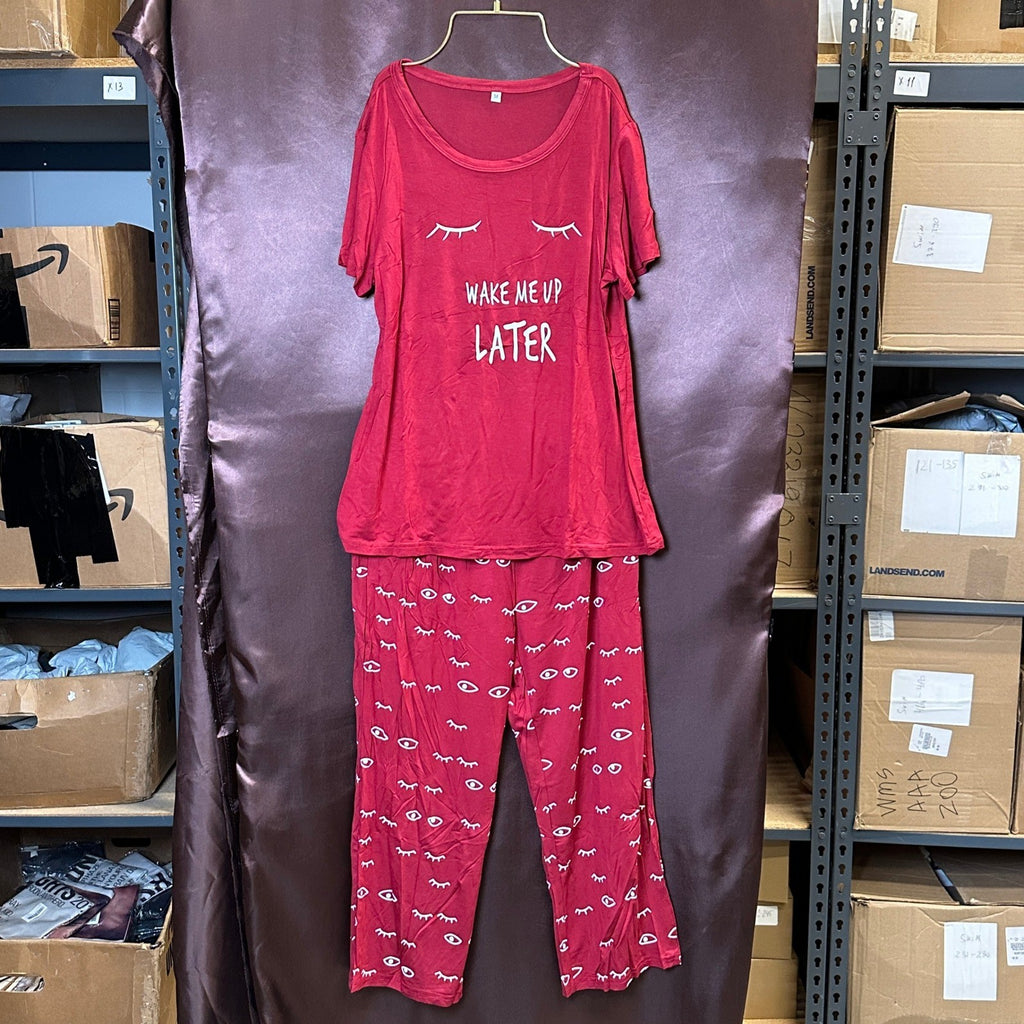 Women's M Pajama Set Round Neck Short Sleeve Sleepwear Print Top & Capri Pants