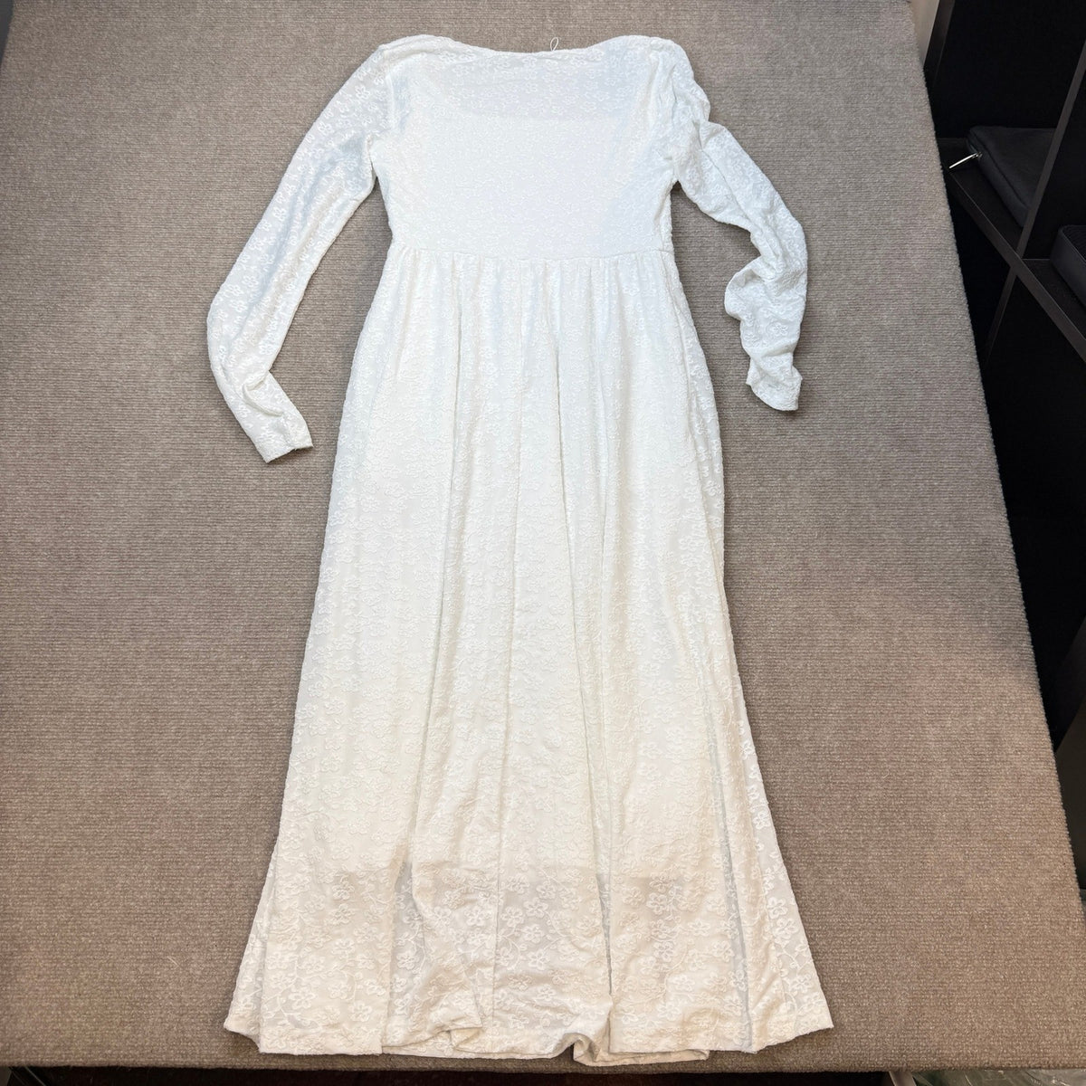 MSRP $30 MEROKEETY Women's S White Floral Midi Dress Long Sleeve Square Neck