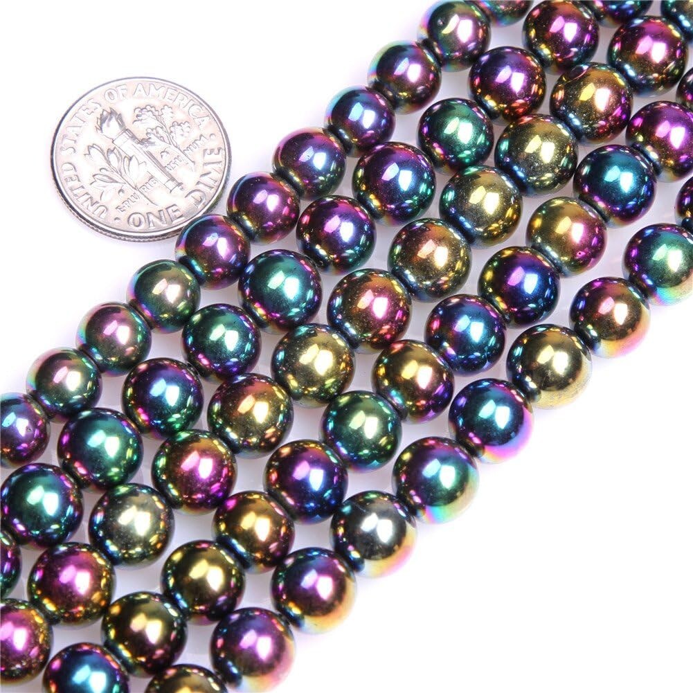 500 Pcs 8mm Round Multicolored Hematite Gemstone Beads DIY Jewelry Making 16"