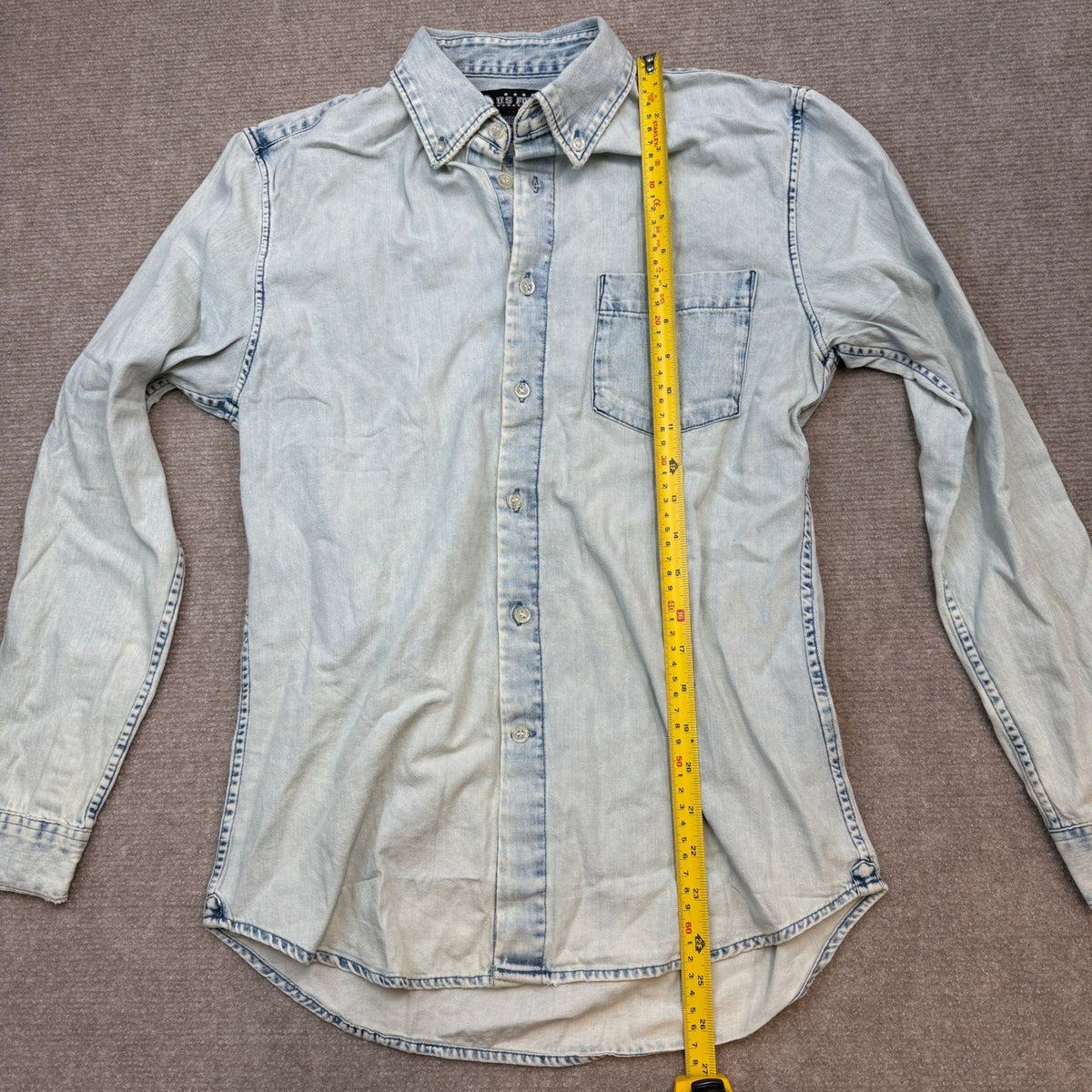 U.S Forces Men's Size S Light Wash Denim Long Sleeve Button Up Shirt 100% Cotto