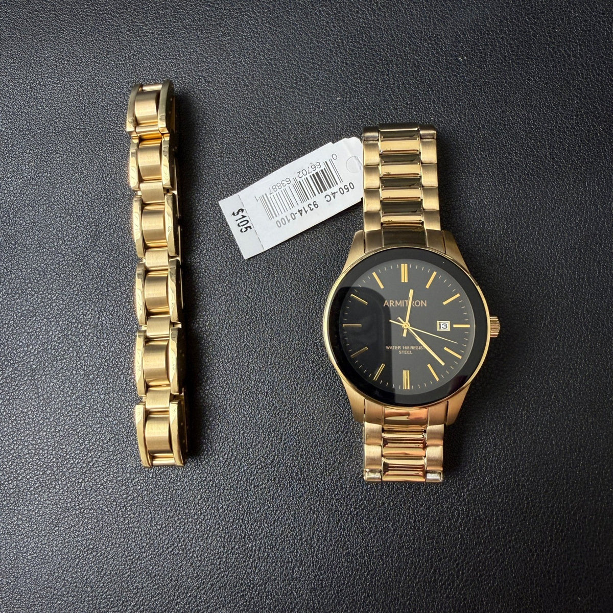 MSRP $105 Armitron Men's 20/5374GP Gold Tone Watch & Bracelet Set New Battery