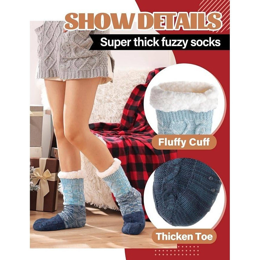 MSRP $17 Anlisim Women Blue Slipper Socks Fluffy Fuzzy Thermal Warm Thick Winter