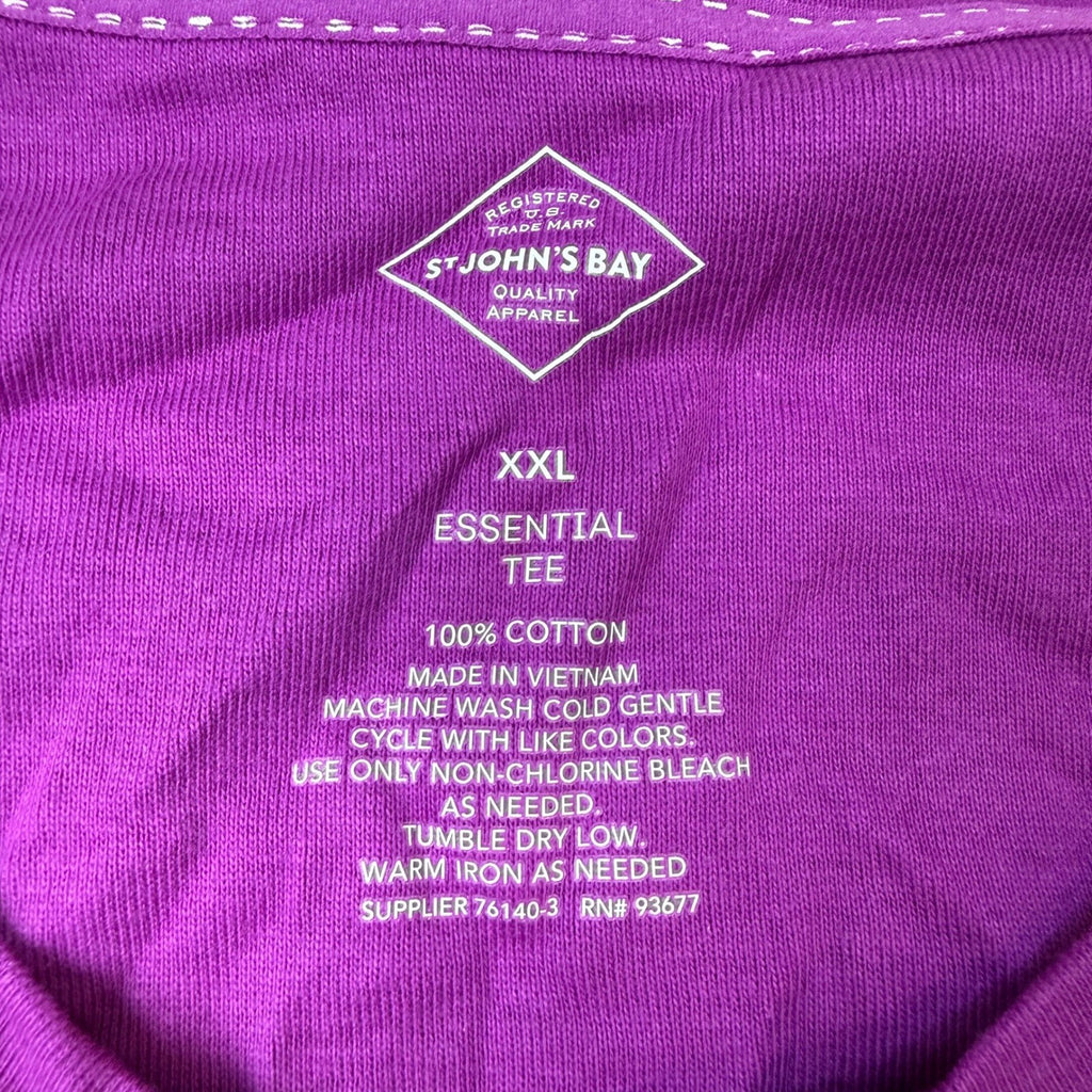 MSRP $18 St. John's Bay Womens XXL Purple V Neck 3/4 Sleeve T-Shirt
