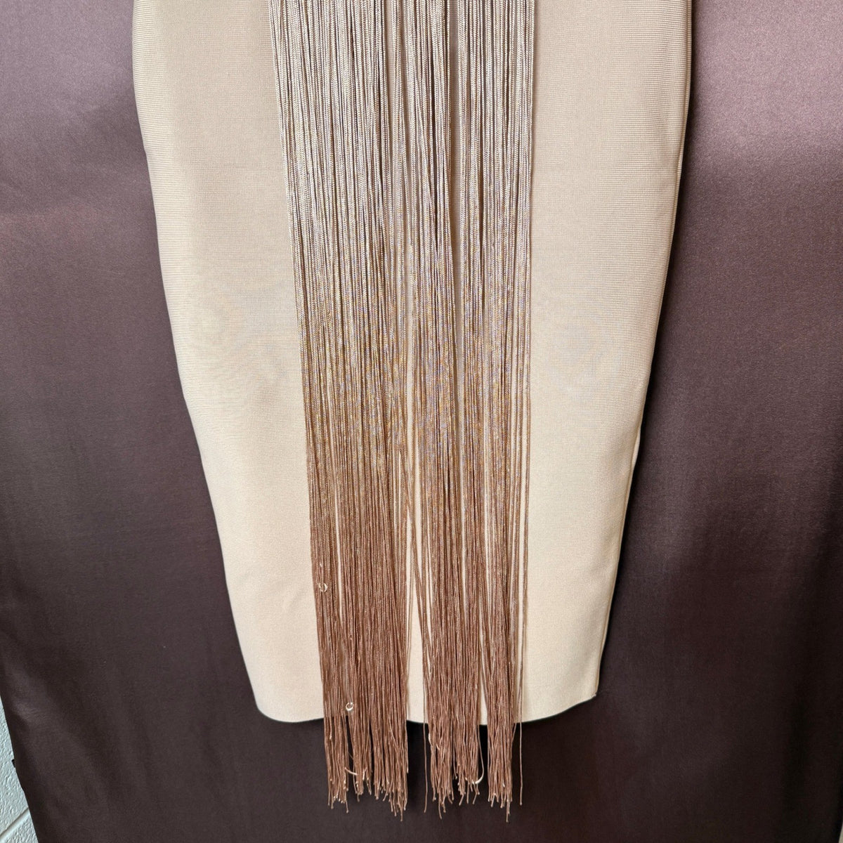 UONBOX Women's S Nude Strapless Elegant Tassel Tube Bodycon Bandage Dress