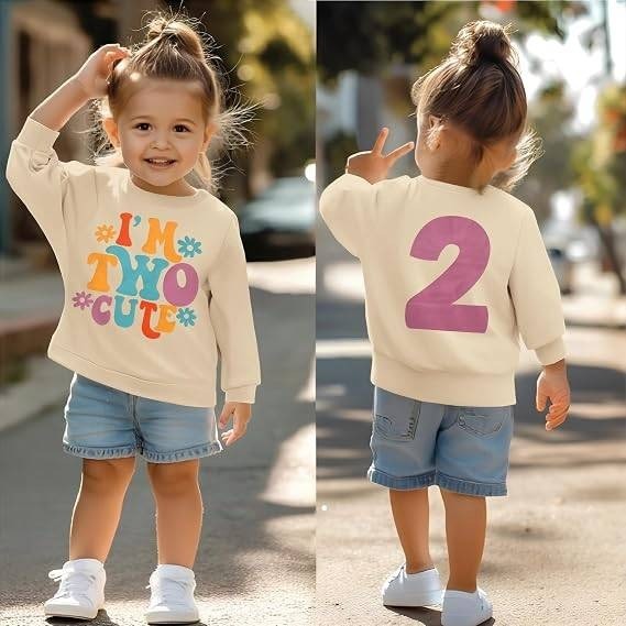 MSRP $20 KEKEMI Toddler Girl 2T Beige Birthday Sweatshirt I'M TWO CUTE Birthday