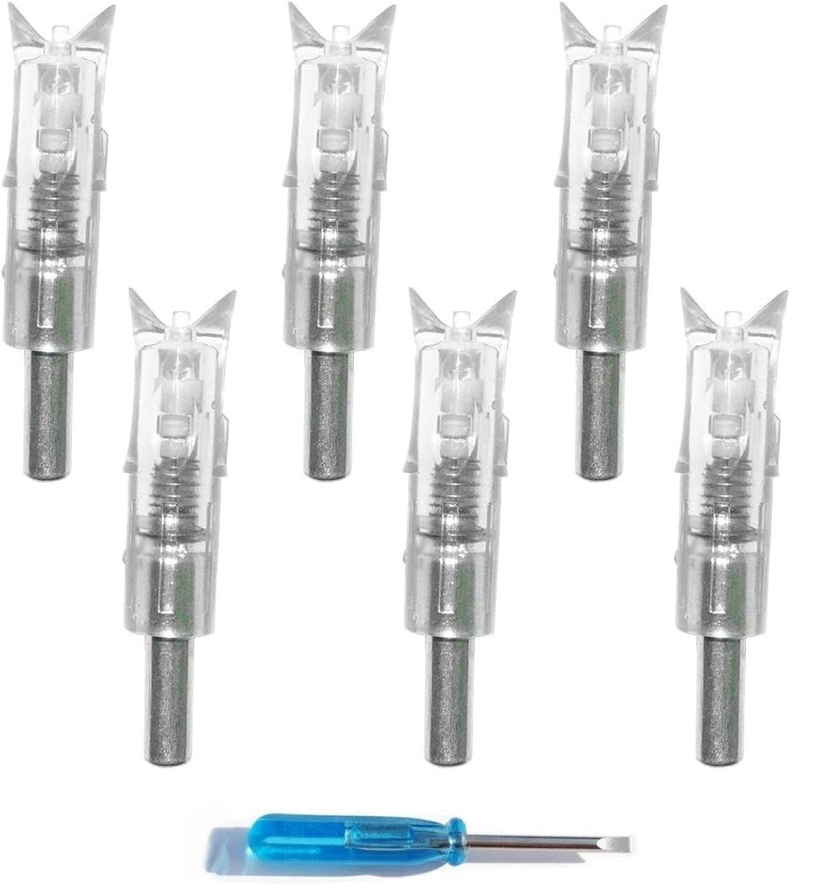 Pack of 6 LED Lighted Nocks for Crossbow Bolts 0.300"/ 7.62mm w/ Tool