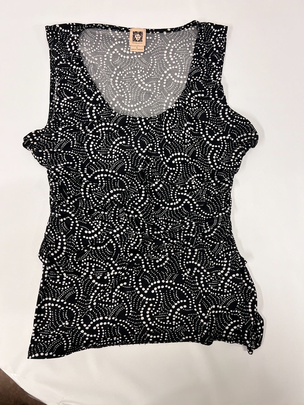 Anne Klein Women's Black Abstract Scoop Sleeveless Ruffle Tiered Knit Top