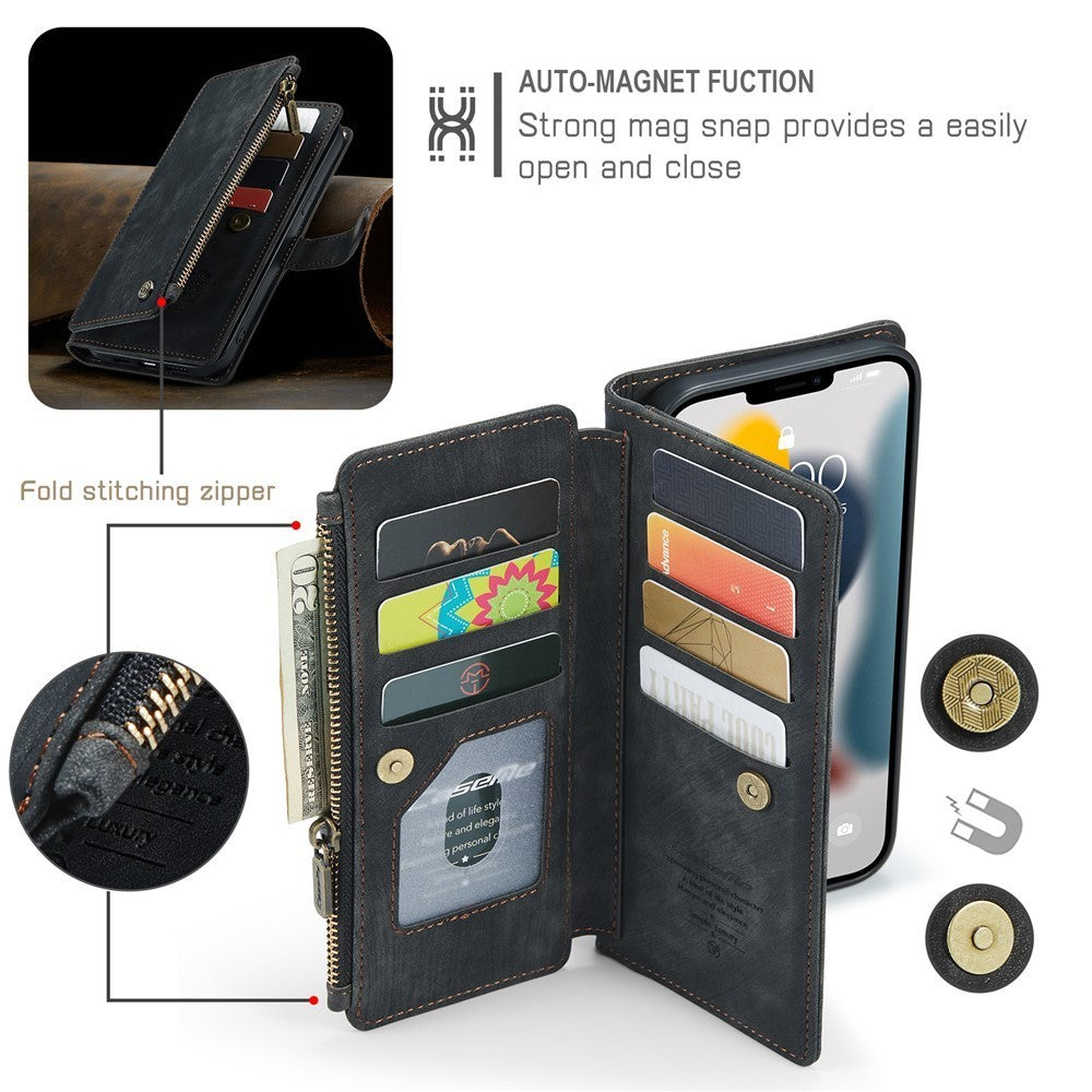 CaseMe C30 Zipped Multifunction Wallet PU Leather Case For iPhone 13 ProMax