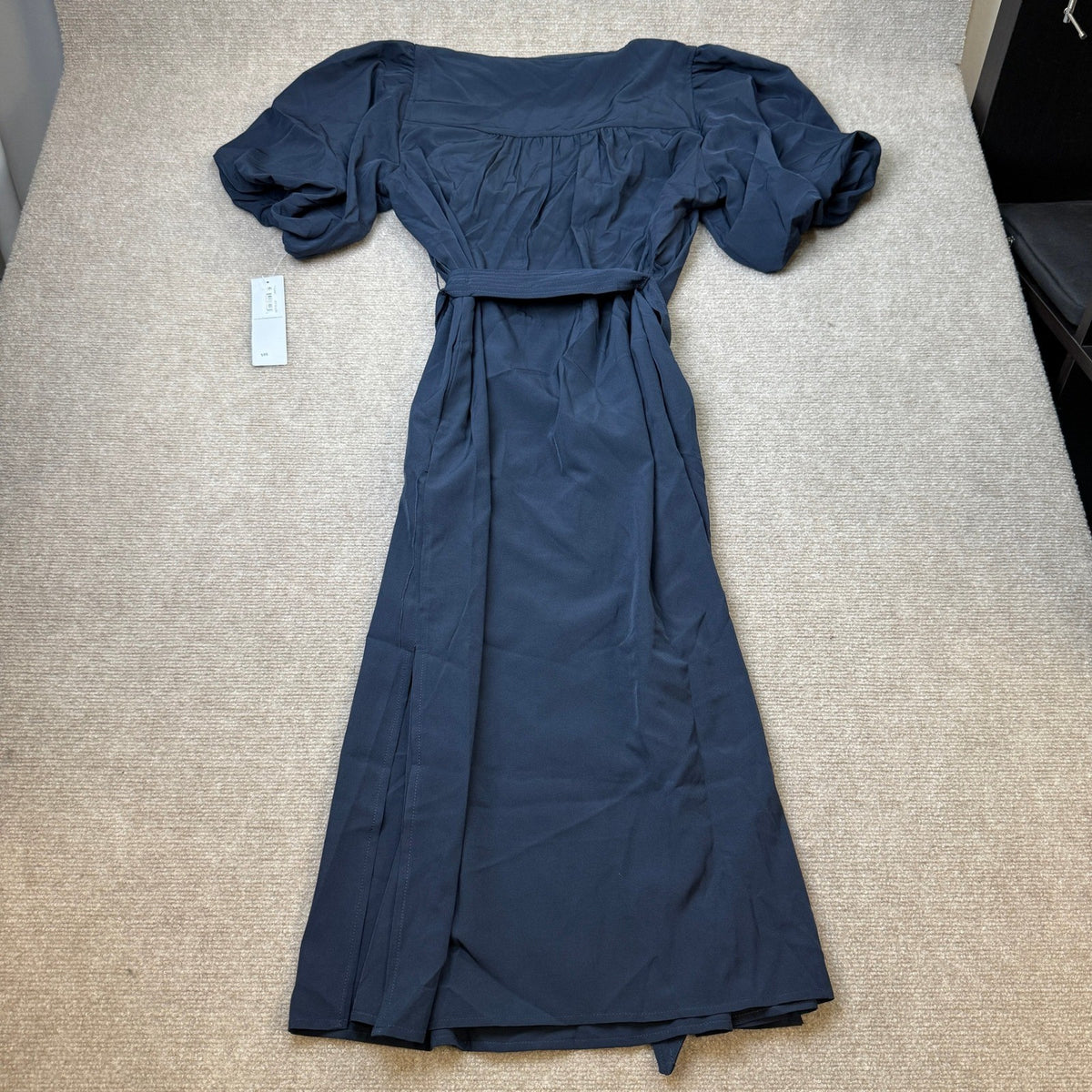 MSRP $89 London Times Womens L Navy Midi V Neck Elbow Sleeve Shift Dress
