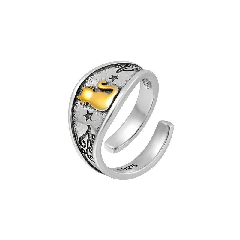 Cat Open Ring 925 Sterling Silver Women's Animal Jewelry Size 7 Adjustable 6-8