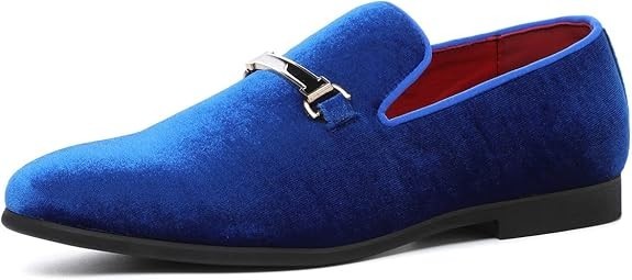 Santimon Men's US 6.5 - 12 Blue Velvet Loafers Horsebit Buckle Moccasin Shoes