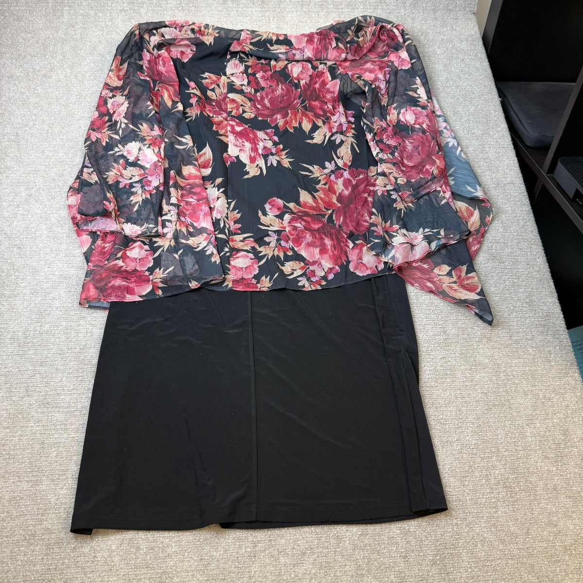 MSRP $84 Studio One Women's XL Black Floral Jacket Dress with Necklace