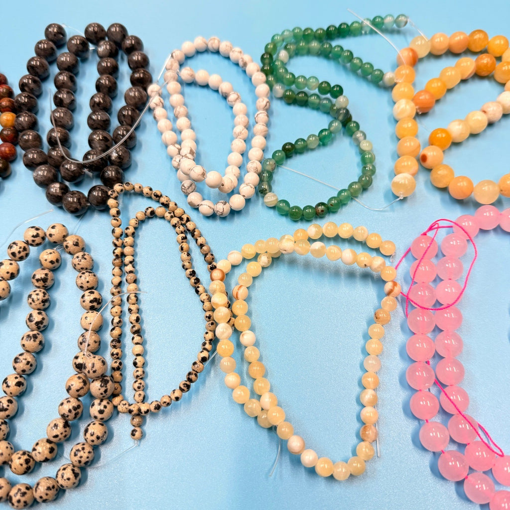 Set of 10 Natural Gemstone Round Beads Strands 15" Sizes 6,8,10 mm 14oz №B3