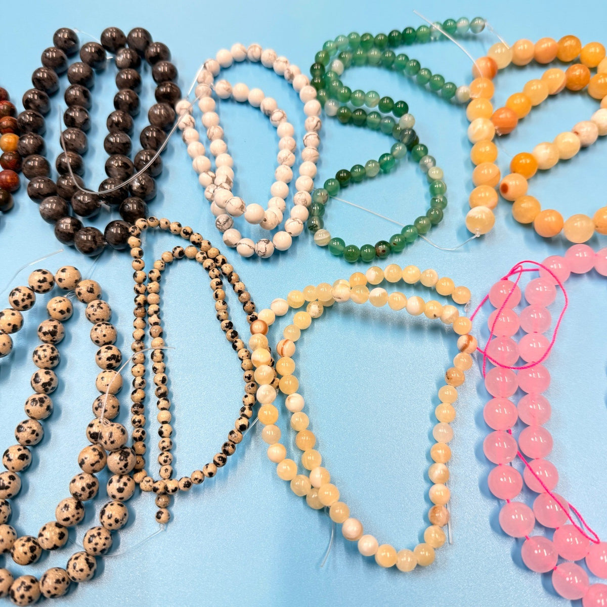 Set of 10 Natural Gemstone Round Beads Strands 15" Sizes 6,8,10 mm 14oz №B3