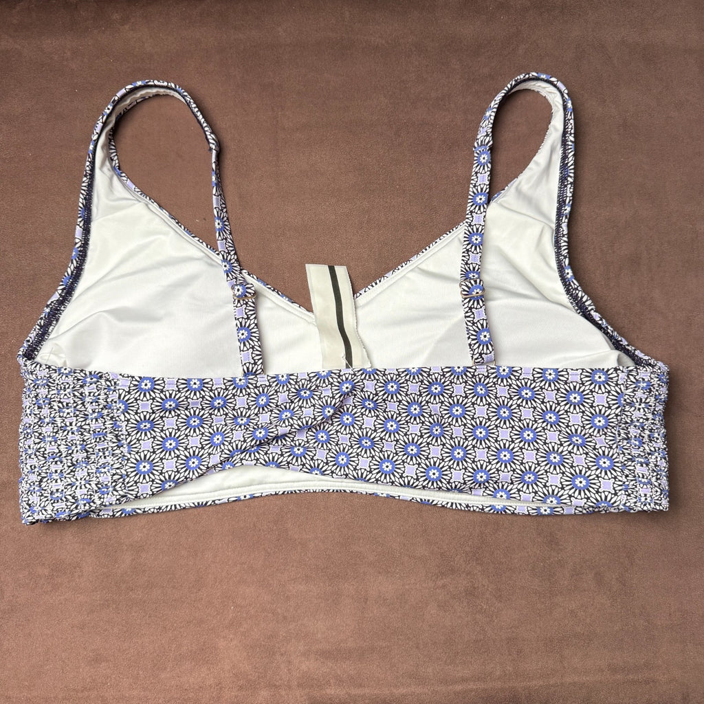 Lands End Womens L LONG Blackberry Medallion Tile Smocked Bikini Swim Top