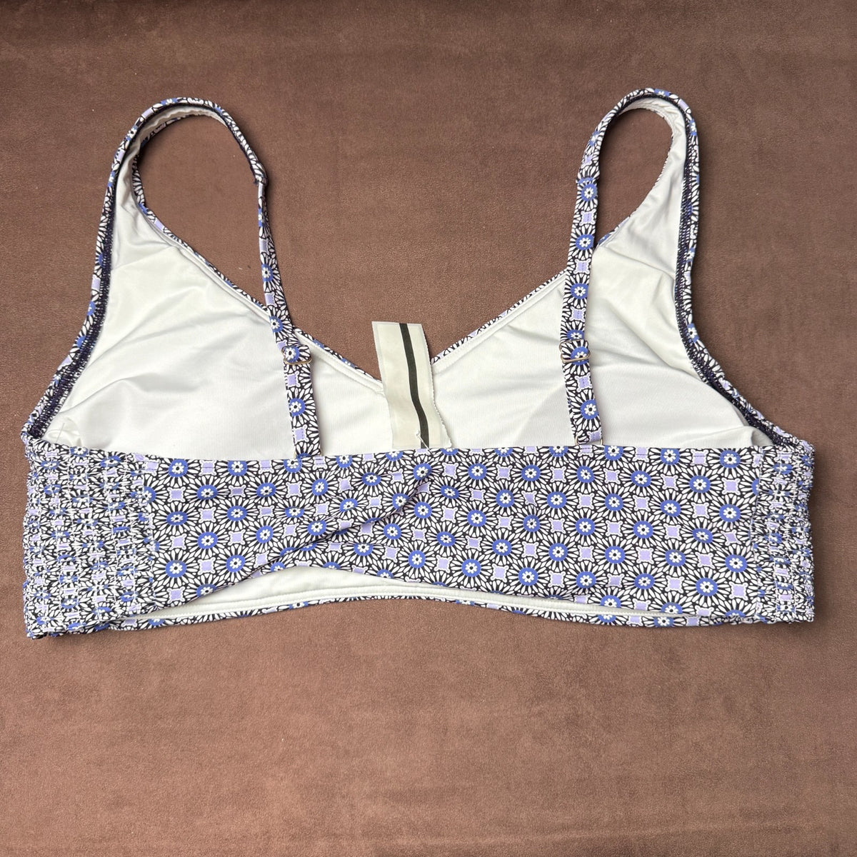 Lands End Womens L LONG Blackberry Medallion Tile Smocked Bikini Swim Top