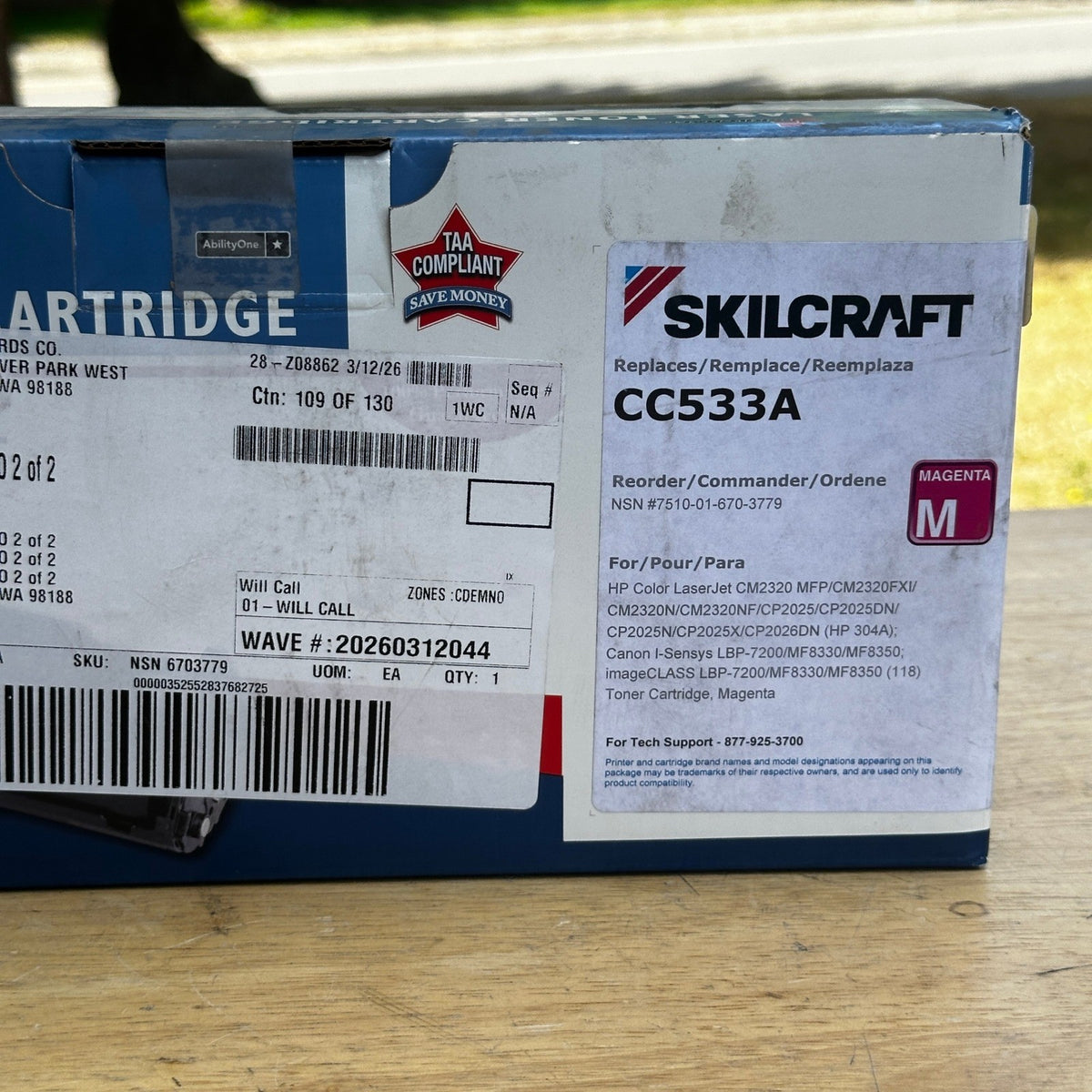 Skilcraft Magenta Laser Toner Cartridge Replaces CC533A HP CP2025 CM2320 Canon