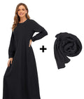 Abetteric Womens Long Sleeve Ethnic Style Zipper Muslim Dress Abaya with Hijab