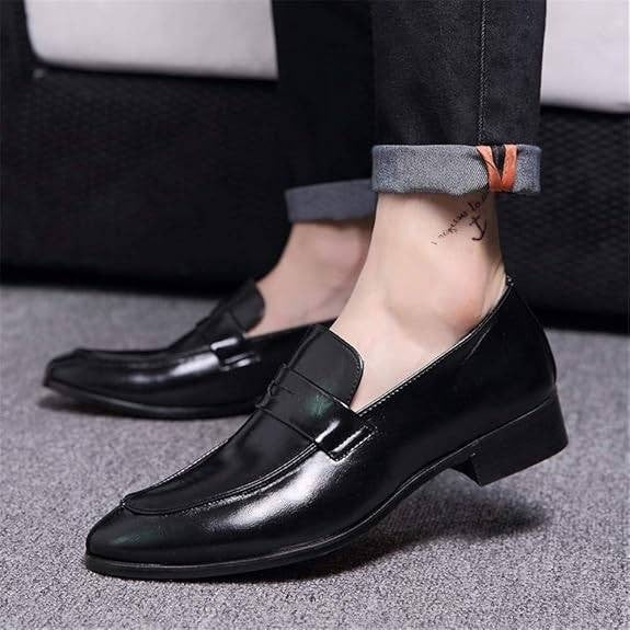 Santimon Men's US 6 Black Slip On Penny Loafers Formal Casual Dress Shoes