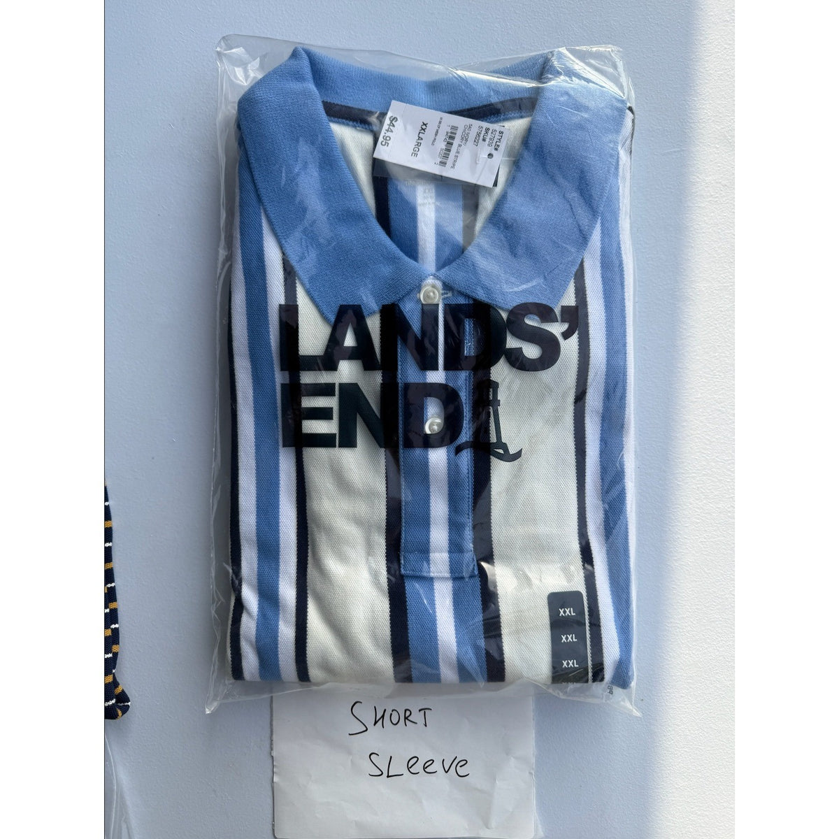 2 Pack Lands' End Mens Polo SS - 2XL/T Golden & 2XL Ivory/Chi Blue Striped