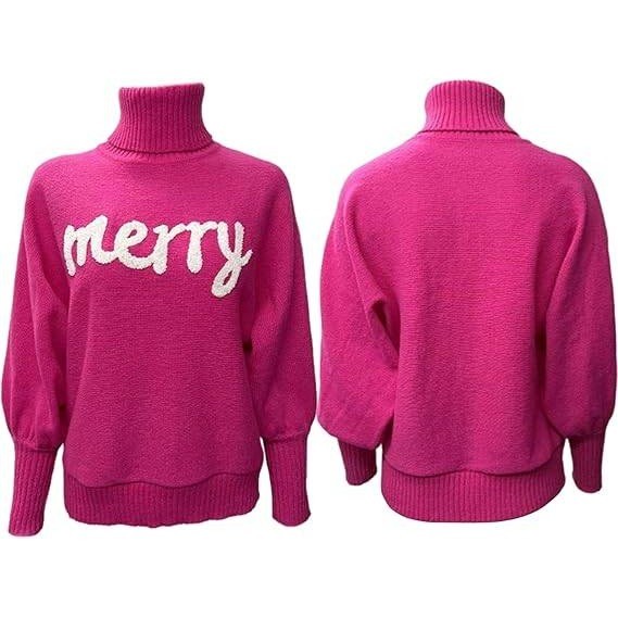 Women's M Merry Rosy Pink Sweater Turtleneck Long Sleeve Knitted Pullover