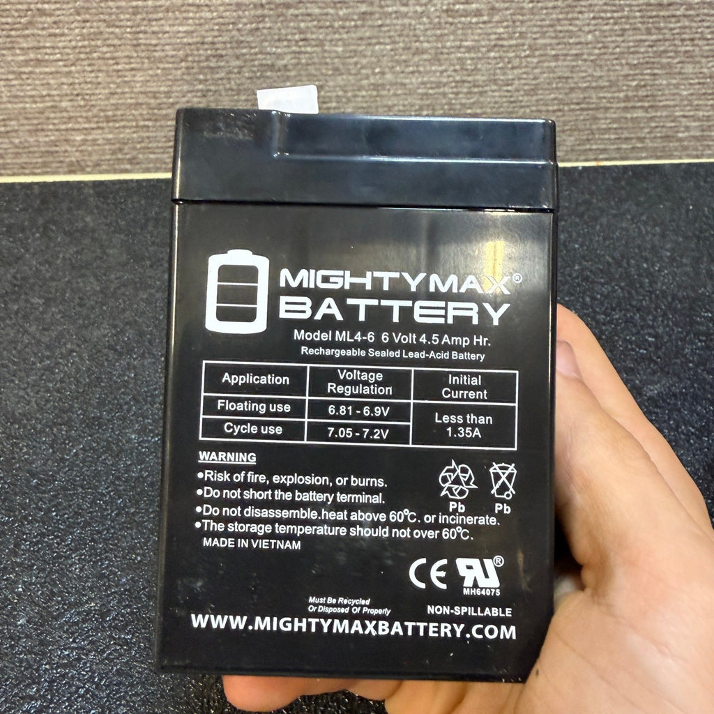 Mighty Max ML4-6 - 6 Volt 4.5 AH, Rechargeable SLA Battery