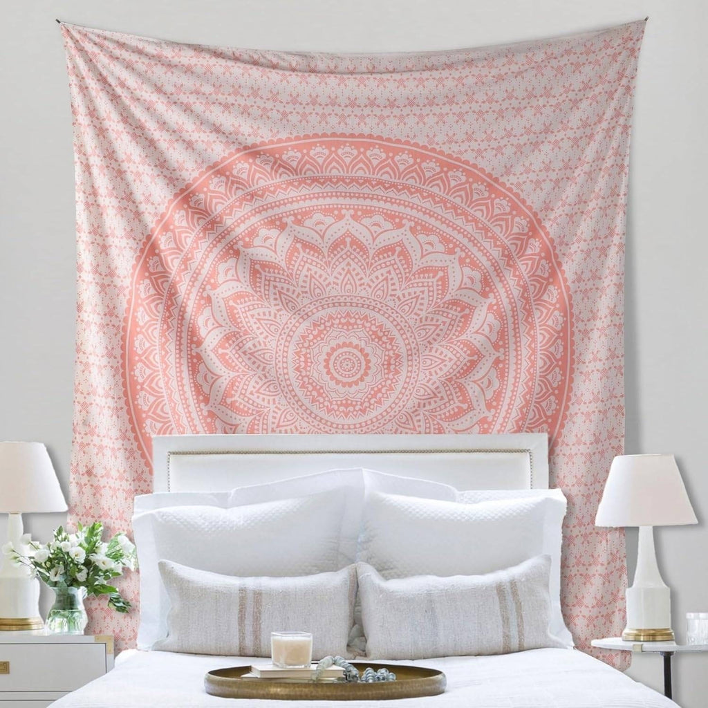 THE ART BOX Rose Gold Ombre Tapestry Wall Hanging Mandala 52x60" Bohemian