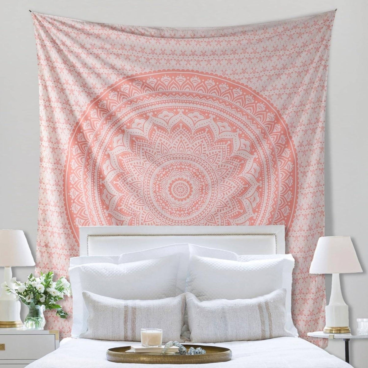THE ART BOX Rose Gold Ombre Tapestry Wall Hanging Mandala 52x60" Bohemian