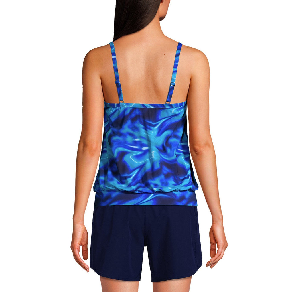 Lands' End Women's 4R-10L Chlorine Resistant Blouson Tankini Swimsuit Top Electr