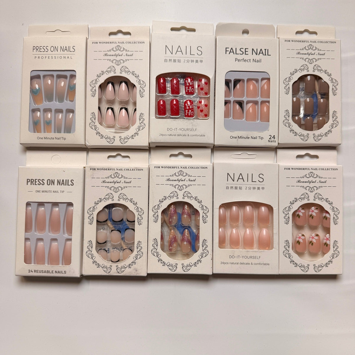 Lot of 10 Pack of 24 New False Press On Nails Assorted Designs and Colors №N44