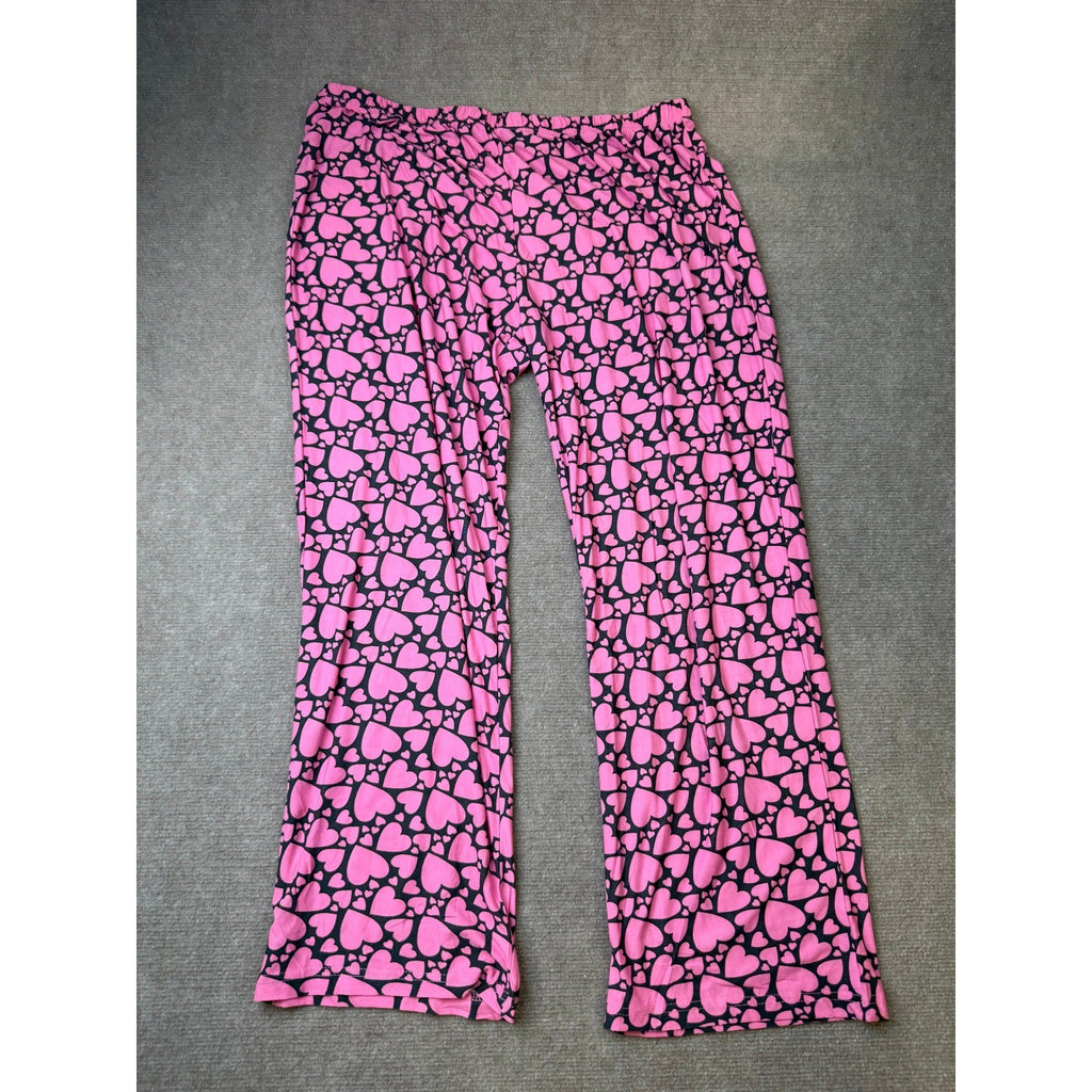 MSRP $48 White Mark Womens 1X Pink Hearts Long Sleeve 2 Piece Pajama Set