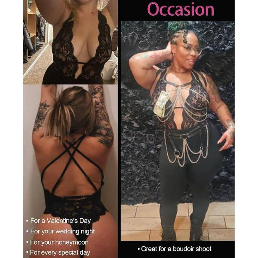 Aranmei Women's S Sexy Lingerie Hollow Out Floral Lace Bodysuit One Piece Deep
