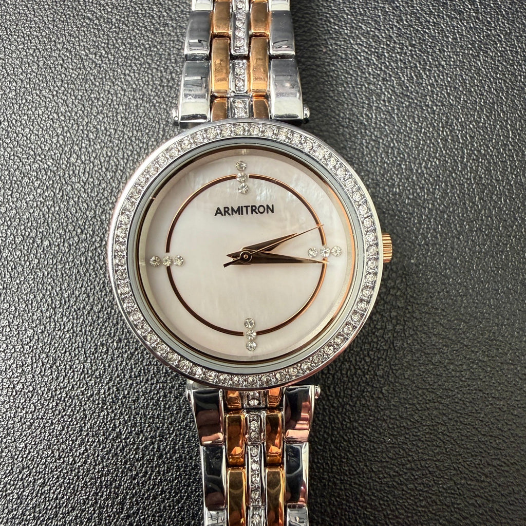 Armitron 75/5803TR Women's Two Tone Crystal Accented Bracelet Watch New Battery