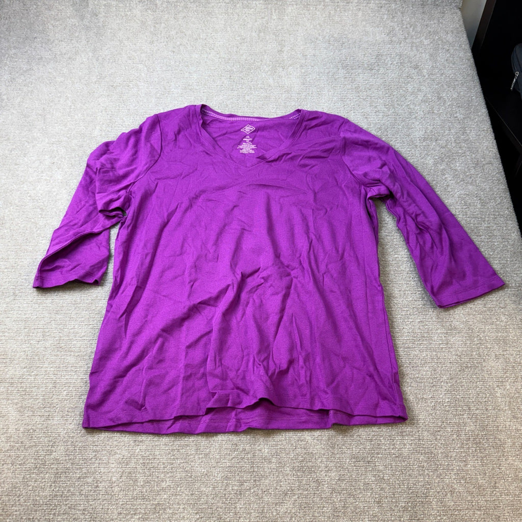 MSRP $18 St. John's Bay Womens XXL Purple V Neck 3/4 Sleeve T-Shirt