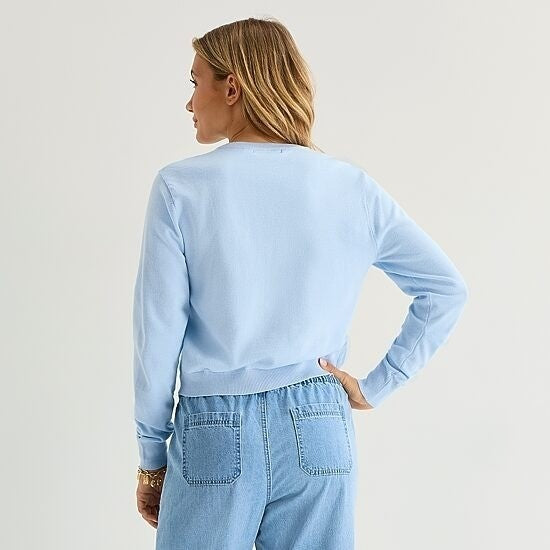 MSRP $34 Forever 21 Womens L Blue Jewel Neck Button Juniors Cardigan Long Sleev