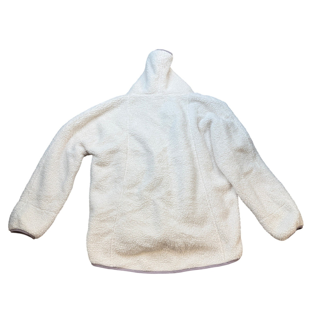 Women's M Fleece Coat Button Front Shawl Jacket Long Sleeve Fuzzy Outerwear