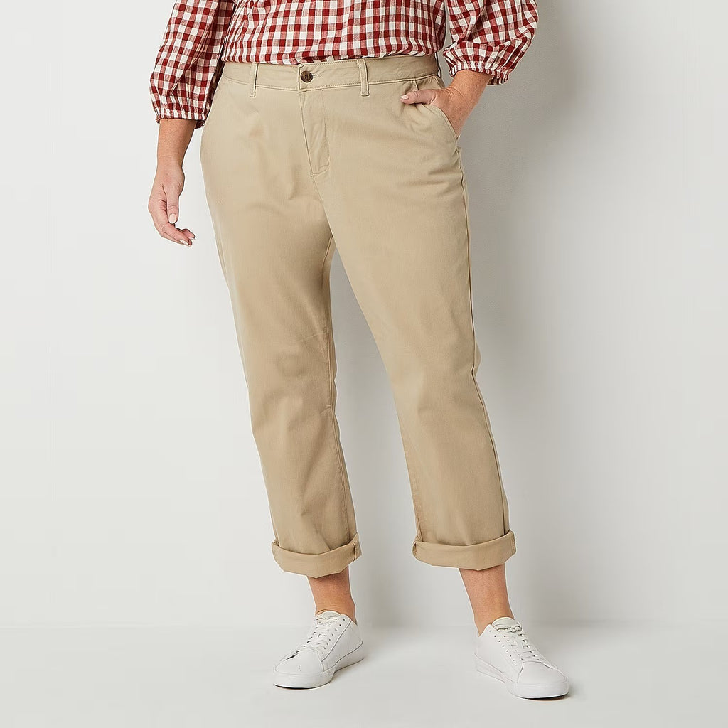 MSRP $50 St. John's Bay Women's 16W Biscotti Relaxed Fit Girlfriend Chino Pants