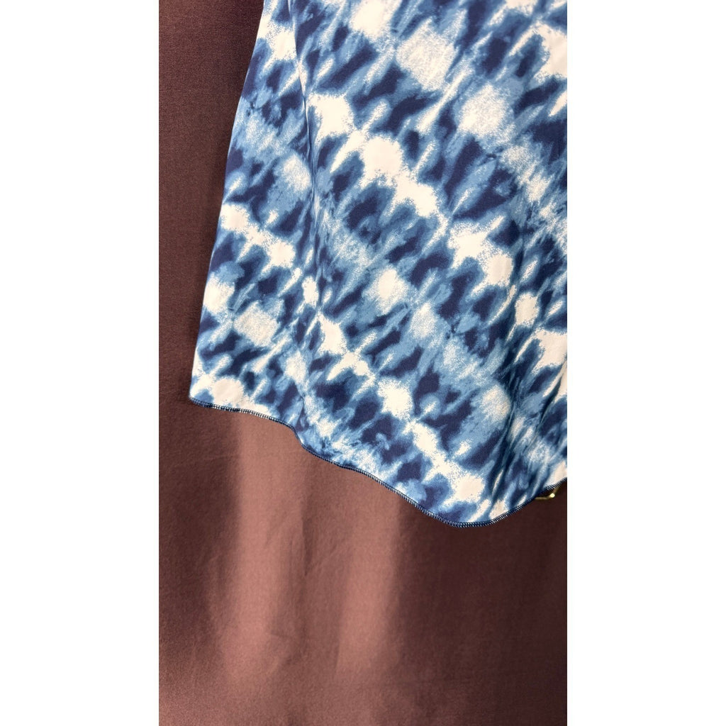 Lands' End Women's S Flutter Scoop Neck Tankini Top Navy/White Bias Tie Dye