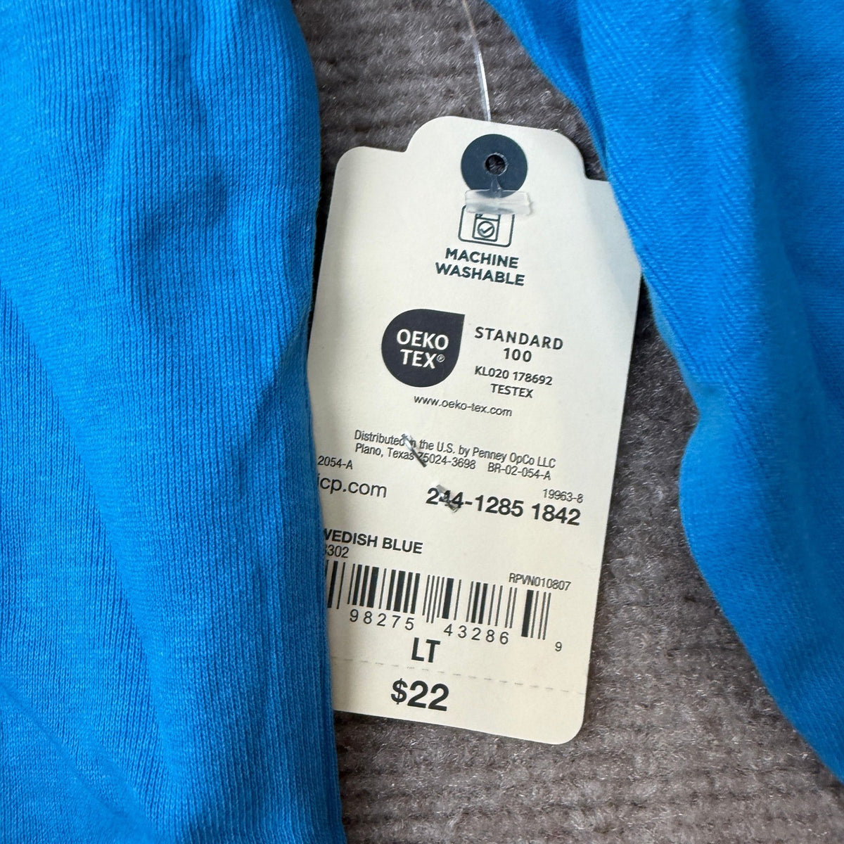 MSRP $22 St. John's Bay Womens L Tall Blue V Neck 3/4 Sleeve T-Shirt