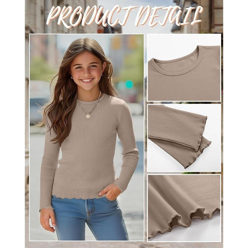 MSRP $47 LessonZoo 3 Pack Girls' 9-10Y Long Sleeve Tops Crewneck Ribbed