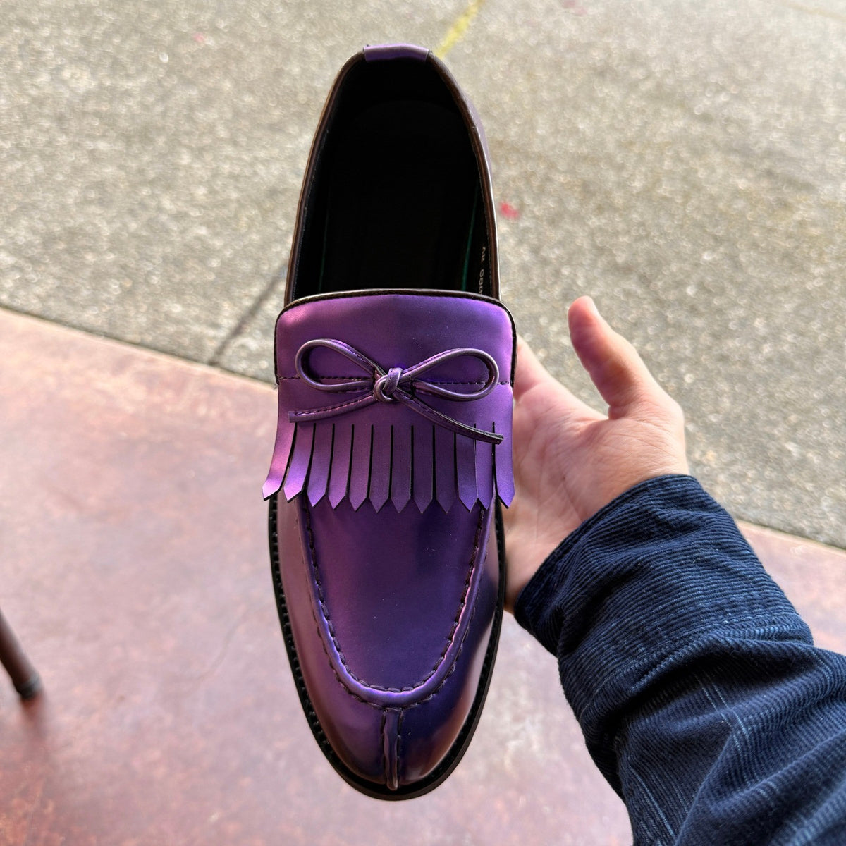 Santimon Men's US 8 Purple Moc Toe Kiltie Bow Slip On Loafers Casual Boat Shoes