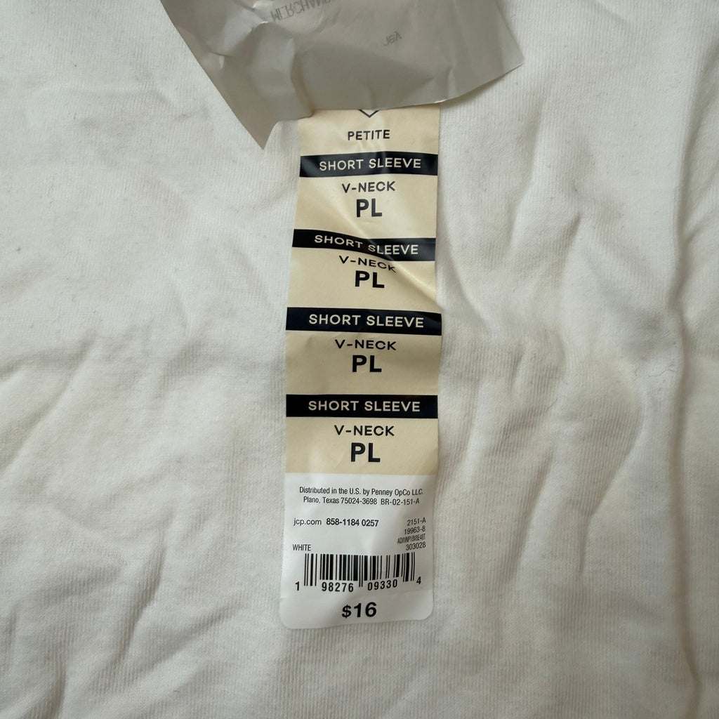 Set of 2 NWT St. John's Bay Womens L Petite White V Neck T-Shirt Short Sleeve