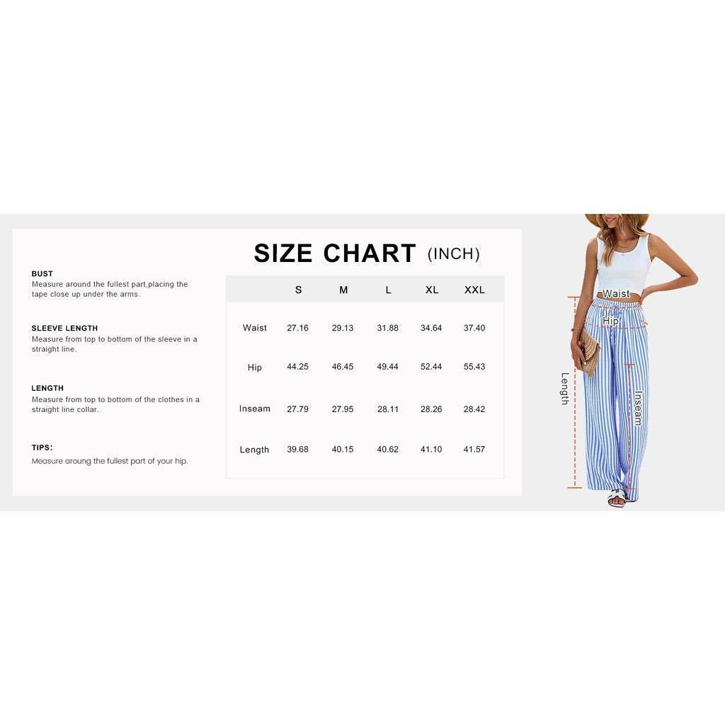 MSRP $38 PRETTYGARDEN Women's M Stripe Blue White Pants Elastic Waist Lightw