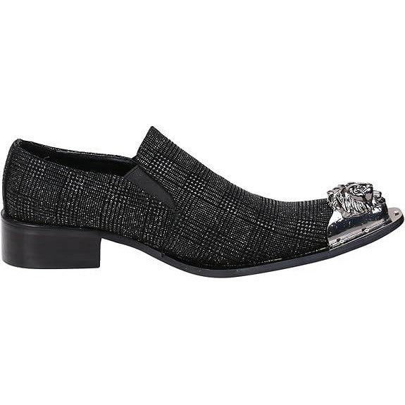 Santimon Men's US 9.5 Black Textured Metal Tip Pointed Toe Loafers Dress Shoes
