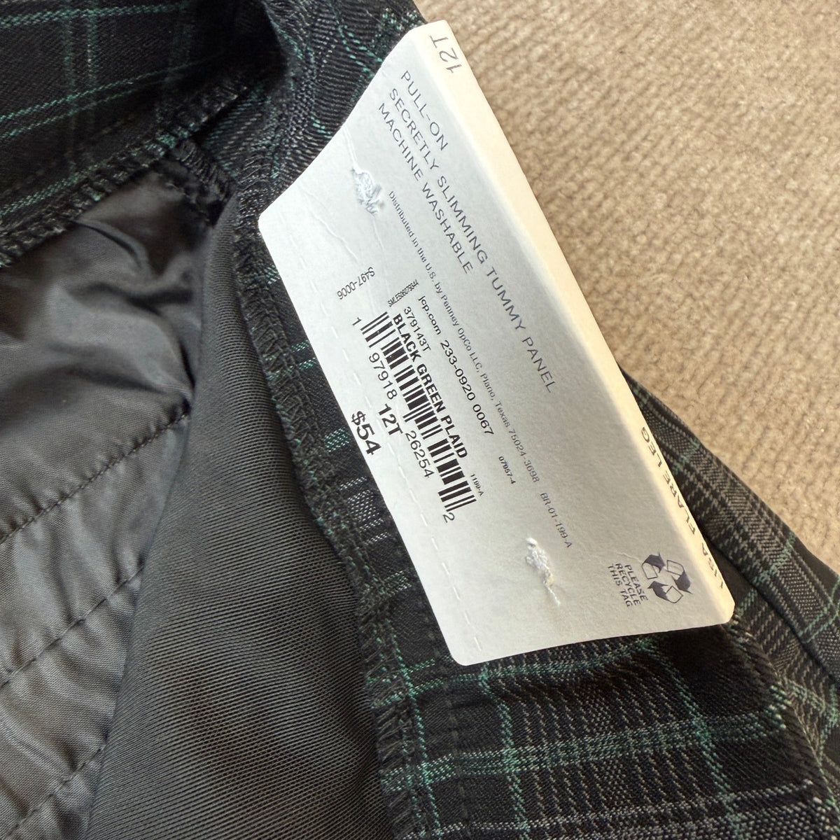 MSRP $54 Liz Claiborne Lisa Womens 12 Tall Black Green Plaid Flare Pull-On Pant