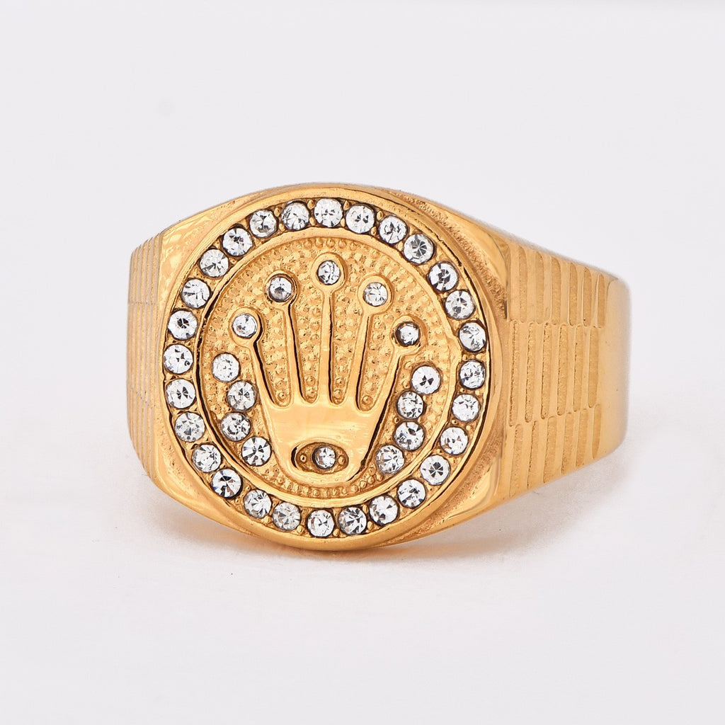 Rapper Crown Ring Men's Hip-Hop Party Nightclub Titanium Steel Jewelry Size 8-13