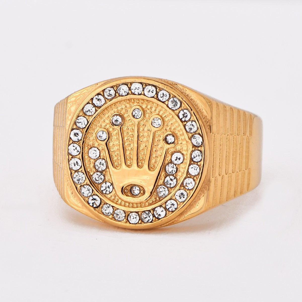 Rapper Crown Ring Men's Hip-Hop Party Nightclub Titanium Steel Jewelry Size 8-13